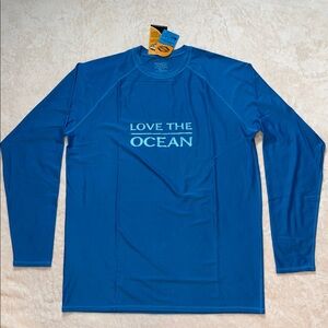 SeaHawaii Monkskin Large Watershirt UPF 50+ Rash Guard Blue Love The Ocean NWT